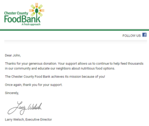 Food bank thank you letter